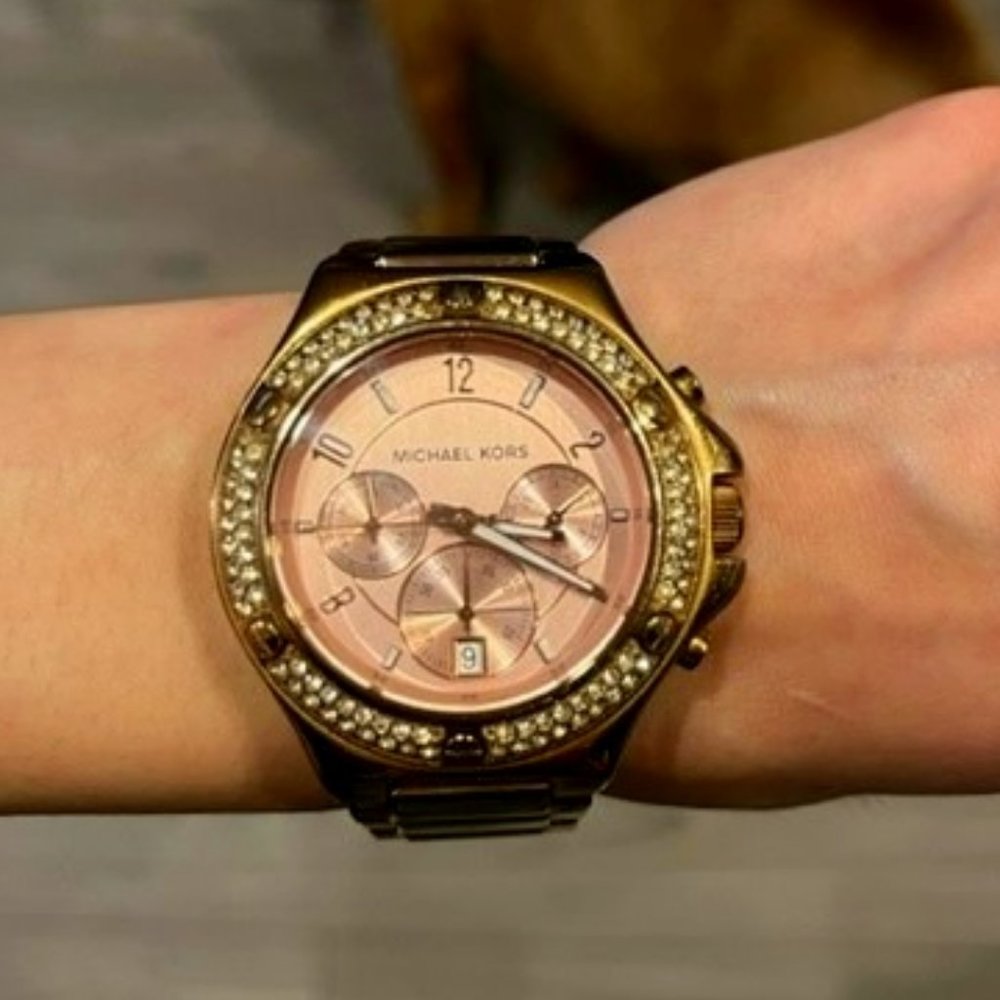 Rose Gold Michael Kors Watch with Crystal Bezel Face
